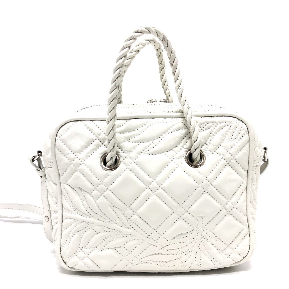 BALENCIAGA Quilted Blanket Square Bag Shoulder Handbag Leather White - Picture 2 of 9